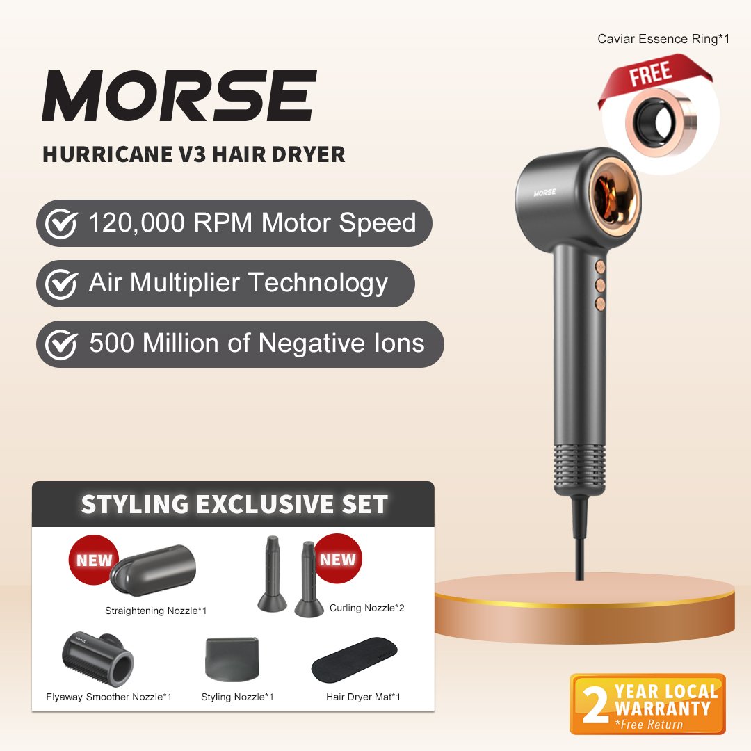 Morse Hurricane V3 Hair Dryer Styling Exclusive Set (Elegant Grey)